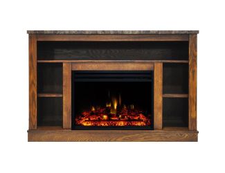 Seville Electric Fireplace Heater with 47-In. Walnut TV Stand, Enhanced Log Display, Multi-Color Fla