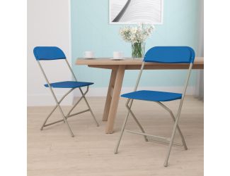 Folding Chair - Blue Plastic  2 Pack 650LB Weight Capacity - Event Chair