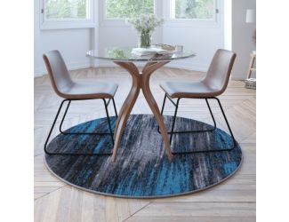 Abstract Style Accent Area Rug - Scraped Pattern - Blue & Gray - 5' x 5' Round