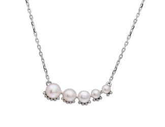 PARIKHS Rhodium Plated Graduated Fresh Water Pearl Necklace in 925 Sterling Silver