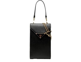 Prada Saffiano Lux Black Top Handle Chain Strap Mini Bag