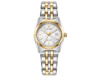 Ladies' Corso Eco-Drive watch, Two-Tone Stainless Steel Bracelet with White dial