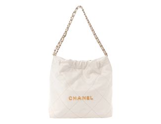 Chanel 22 Shiny Calfskin Quilted White Hobo Bag