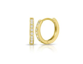 PARIKHS Gold Plated Round CZ Hoop Huggie Earrings in 925 Sterling Silver-12mm