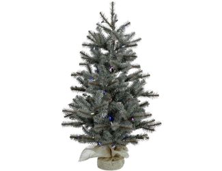 4-Ft. Yardville Pine Artificial Porch Tree with Rustic Burlap Base and Multi-Colored LED String Ligh