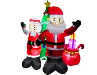 6-Ft. Tall Prelit Mr. and Mrs. Claus with Tree Inflatable with Music