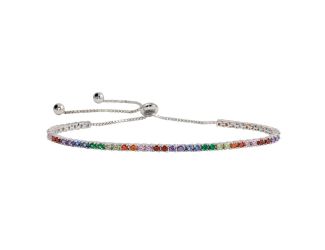 PARIKHS Rhodium Plated Multi Colored CZ Tennis Bracelet in 925 Sterling Silver