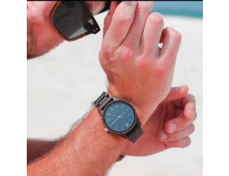Atlantic  Dark Sandalwood w/ Blue Face Wooden Watch