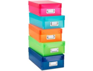 Set of 5 Plastic Storage Boxes in Various Colors
