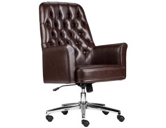 Mid-Back Traditional Tufted Brown LeatherSoft Executive Swivel Office Chair
