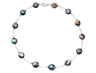 Sterling Silver Freshwater Cultured Black Coin Pearl 18" Necklace