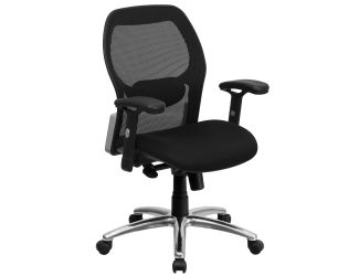 Mid-Back Black Mesh Office Chair w/Knee Tilt Control-Adjustable Lumbar/Arms