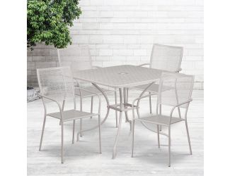 35.5" Square Lt Gray Indoor-Outdoor Steel Patio Table Set w/4 Square Back Chairs