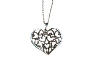 Antiqued Silver Hearts Pendant Necklace