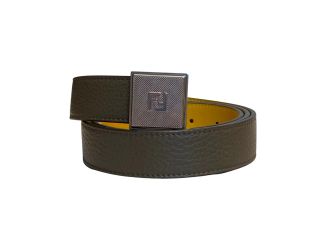 Fendi Mens Yellow Brown Reversible Grained Leather Belt 95