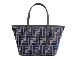 Fendi Mini Roll FF Shopping Tote Blue Gray Chenille Small Handbag