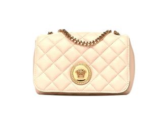 Versace La Medusa Nappa Quilted Beige Leather Small Crossbody Bag Gold Chain