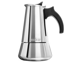 London Sip - Stainless Steel Espresso Maker 6-cup, Silver