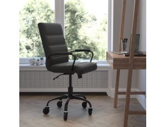 Executive Chair with Black Frame & Arms on Skate Wheels - Black LeatherSoft