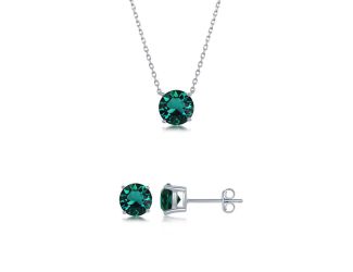 Sterling Silver and Emerald "May" Swarovski Crystal Post Earrings and Necklace Set