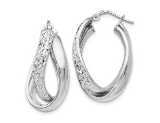 Sterling Silver Polished and Textured Fancy Hoop Earrings