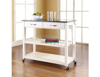 Black Granite Top Kitchen Cart/Island w/ Stool Storage
