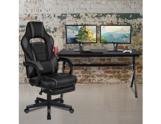 Black/Black Gaming Desk Bundle - Cup/Headset Holder/Mouse Pad Top