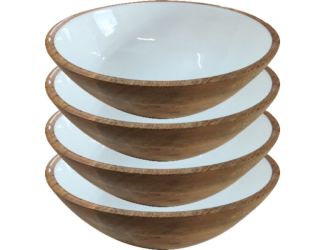Jeanne Fitz Wood + White Collection Mango Wood, Set of 4 Serving Bowls, 7"
