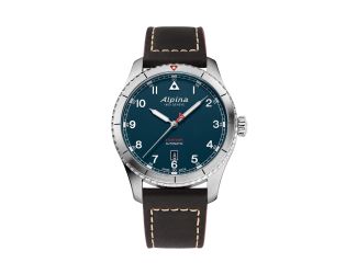 Alpina Mens Automatic Startimer Leather Strap Watch, Blue dial