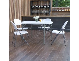 4-Foot Round Bi-Fold Granite White Plastic Event Folding Table with Handle