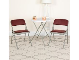 2PK Triple Braced & Double Hinged Burgundy Patterned Fabric Metal Folding Chair