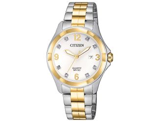 Ladies Dress Crystal Two-Tone Stainless Steel Watch White Dial