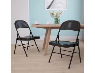 2 Pack Double Braced Black Metal Folding Chair - Event Chair - Portable Chair