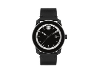 Men's Bold TR90 Silver & Black Leather Strap Watch Black Dial