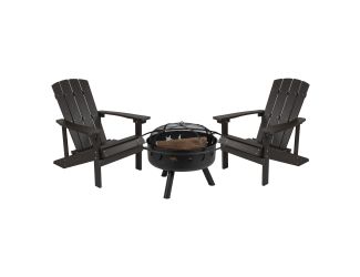 3pc Charlestown Adirondack Chair & Fire Pit Set: Slate Gray