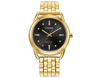 Ladies' Classic Eco-Drive watch, Gold-Tone Stainless Steel Bracelet with Black dial
