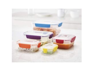 10 - Piece Nest Lock Plastic Food Storage Container Set - (MultiColor)