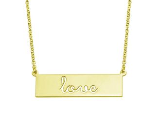 PARIKHS Gold Plated Love Engraved Bar Pendant Necklace in 925 Sterling Silver