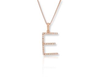 PARIKHS Diamond Initial 'E' Pendant Necklace in 18k Rose Gold over Sterling Silver 0.10ct IJK-I2