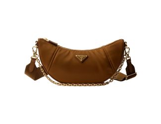 Prada Demi Lune Re-Nylon Crescent Shoulder Bag Brown