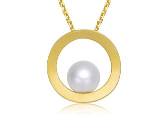 Freshwater Pearl Round Pendant Necklace Size 16"