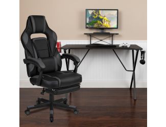 Gaming Bundle-Cup/Headphone Desk & Black Reclining Footrest Chair