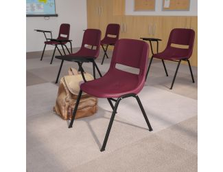 Burgundy Ergonomic Shell Chair with Right Handed Flip-Up Tablet Arm