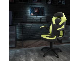 Black/Green Gaming Desk Set with Cup Holder, Headphone Hook, and Monitor Stand