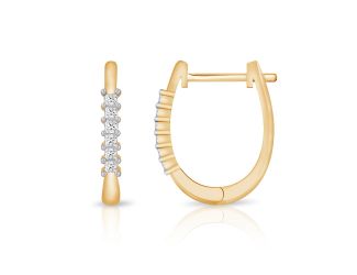PARIKHS Princess cut Diamond Hoop Earring in 14K Yellow Gold 0.10ct, Color-IJ, Clarity-VS2 SI1