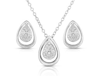 Sterling Silver and .075twt Diamond Teardrop Earrings & Necklace Set