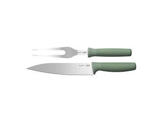 Leo Forest 2pc Recycled SS Carving Set, Green PP Handles