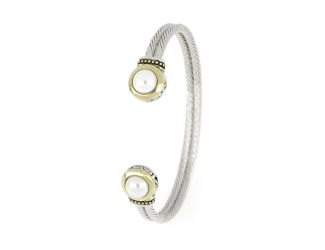 Perola White Seashell Pearl double wire 8mm Cuff Bracelet. 7" long. End motif   1/2"x1/2"