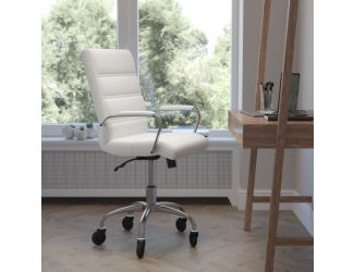 Executive Chair with Chrome Frame & Arms on Skate Wheels - White LeatherSoft