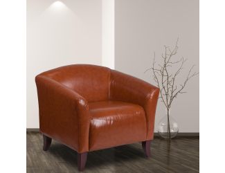 Cognac LeatherSoft Chair with Cherry Wood Feet - Lobby & Guest Seating